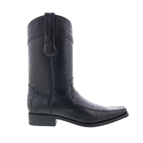 Los Altos Narrow Square Toe Caiman Belly Mens Black Wide Western Boots
