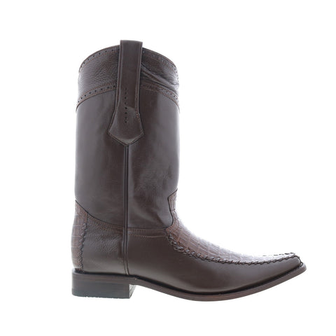Los Altos European Square Toe Caiman Belly Mens Brown Wide Cowboy Western Boots