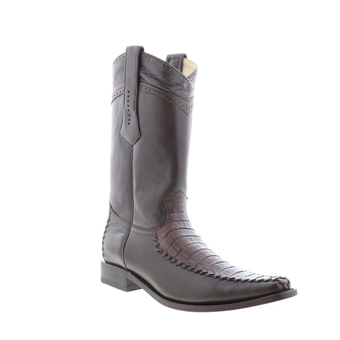 Los Altos European Square Toe Caiman Belly Mens Brown Wide Cowboy Western Boots