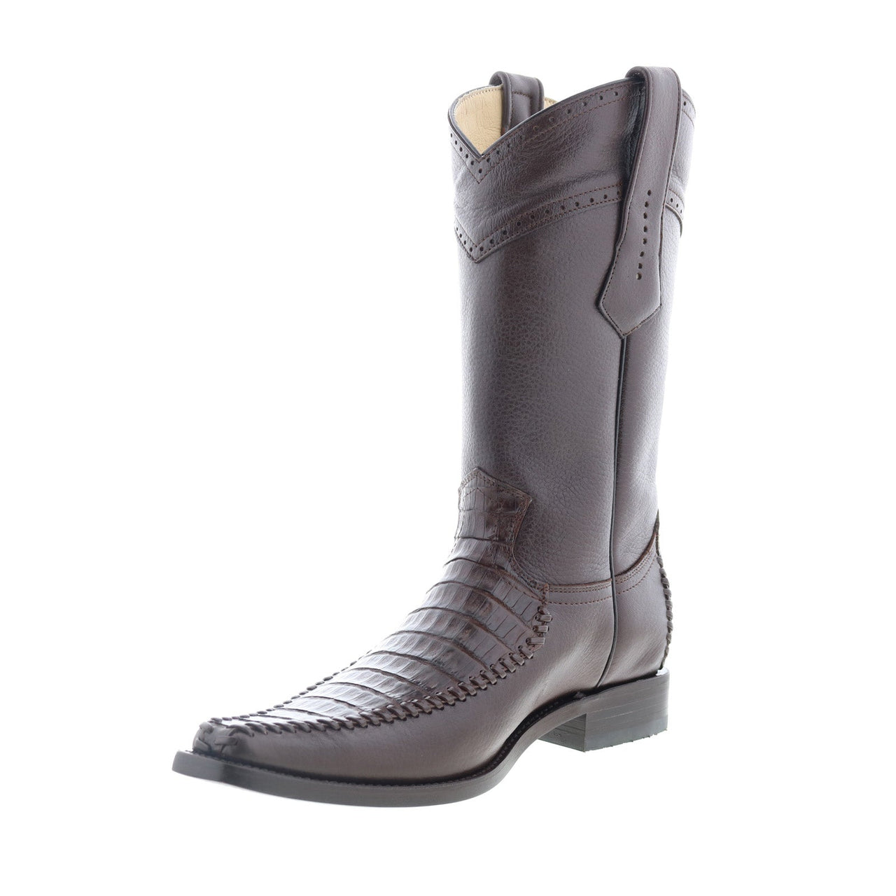 Brown Square Toe Cowboy Boots Caiman