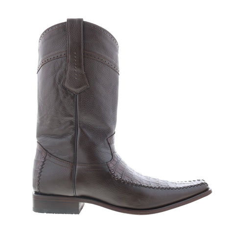 Los Altos Square Toe Caiman Belly Mens Brown Wide Cowboy Western Boots