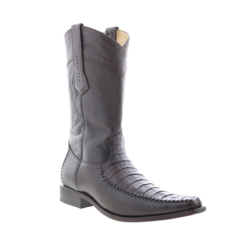Los Altos Square Toe Caiman Belly Mens Brown Wide Cowboy Western Boots