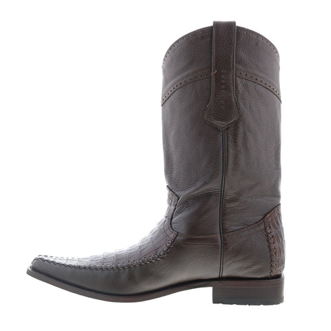 Los Altos Square Toe Caiman Belly Mens Brown Wide Cowboy Western Boots