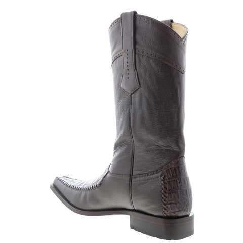 Los Altos Square Toe Caiman Belly Mens Brown Wide Cowboy Western Boots
