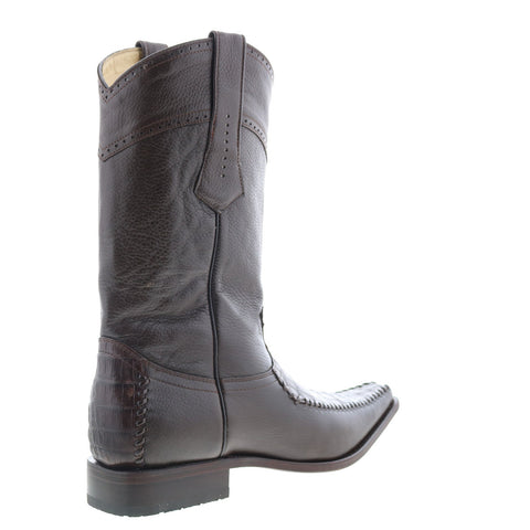 Los Altos Square Toe Caiman Belly Mens Brown Wide Cowboy Western Boots
