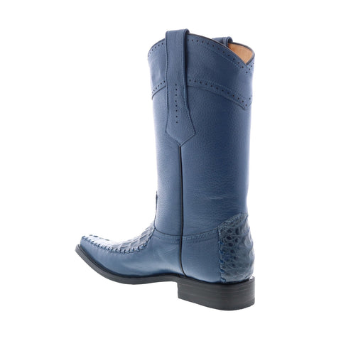 Los Altos Square Toe Caiman Belly Mens Blue Wide Cowboy Western Boots