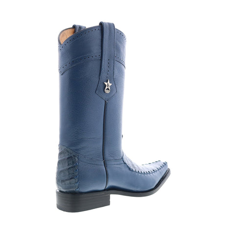 Los Altos Square Toe Caiman Belly Mens Blue Wide Cowboy Western Boots