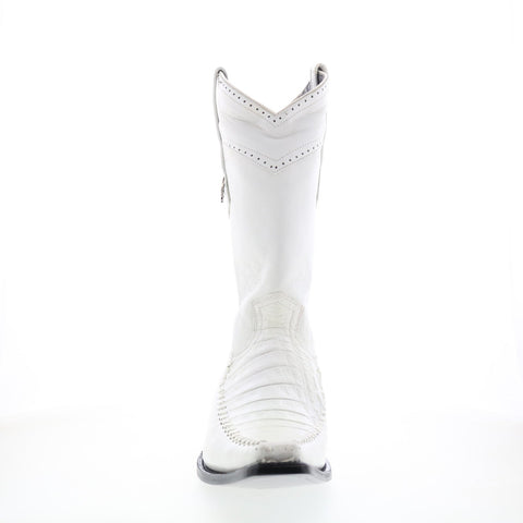 Los Altos Square Toe Caiman Cut Belly Mens White Wide Cowboy Western Boots