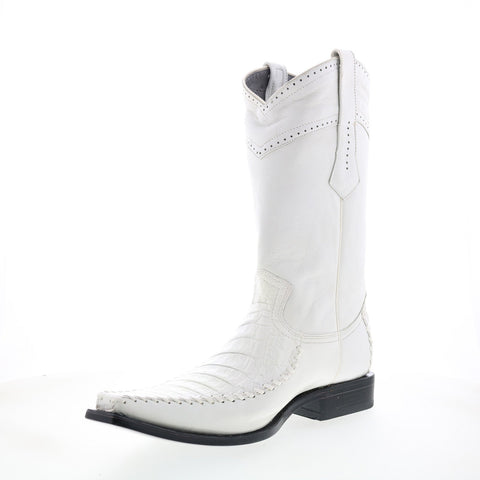 Los Altos Square Toe Caiman Cut Belly Mens White Wide Cowboy Western Boots