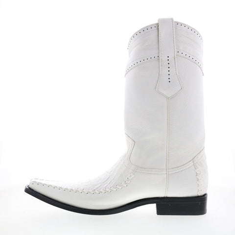 Los Altos Square Toe Caiman Cut Belly Mens White Wide Cowboy Western Boots