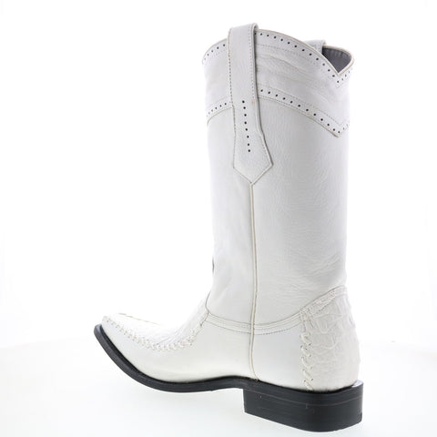 Los Altos Square Toe Caiman Cut Belly Mens White Wide Cowboy Western Boots