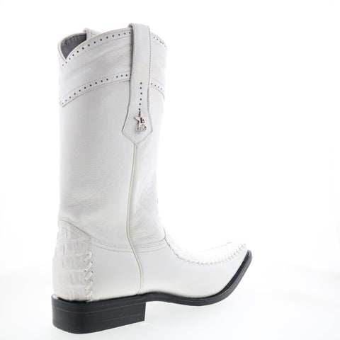 Los Altos Square Toe Caiman Cut Belly Mens White Wide Cowboy Western Boots