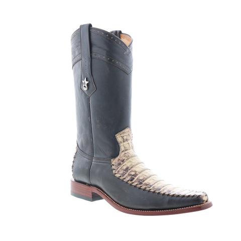 Los Altos Square Toe Caiman Belly Mens Green Wide Cowboy Western Boots