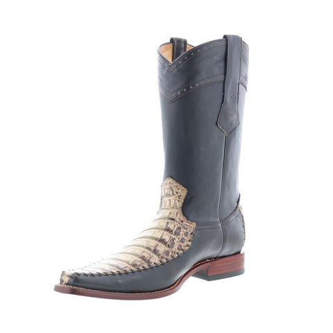 Los Altos Square Toe Caiman Belly Mens Green Wide Cowboy Western Boots