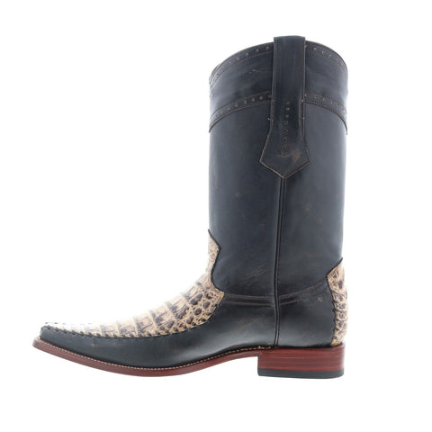 Los Altos Square Toe Caiman Belly Mens Green Wide Cowboy Western Boots