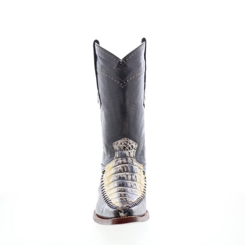 Los Altos Square Toe Caiman Belly Mens Black Wide Cowboy Western Boots