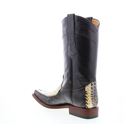 Los Altos Square Toe Caiman Belly Mens Black Wide Cowboy Western Boots