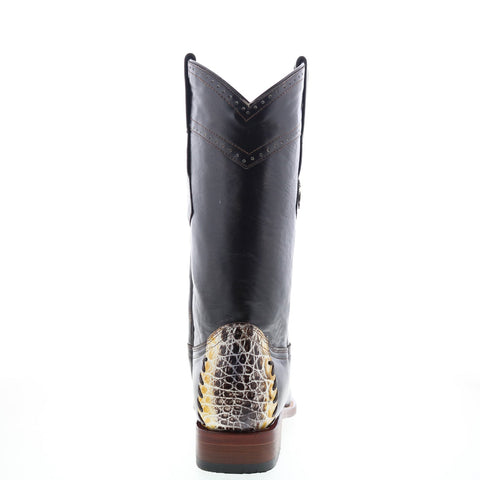 Los Altos Square Toe Caiman Belly Mens Black Wide Cowboy Western Boots