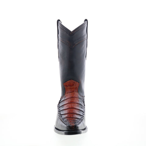 Los Altos Square Toe Caiman Belly Mens Black Wide Cowboy Western Boots