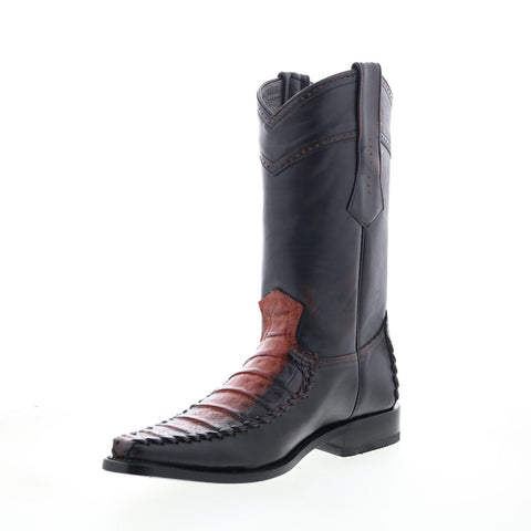 Los Altos Square Toe Caiman Belly Mens Black Wide Cowboy Western Boots