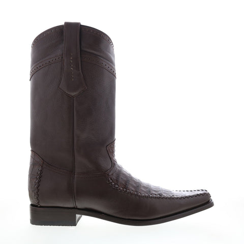 Los Altos Square Toe Caiman Cut Belly Mens Brown Wide Cowboy Western Boots