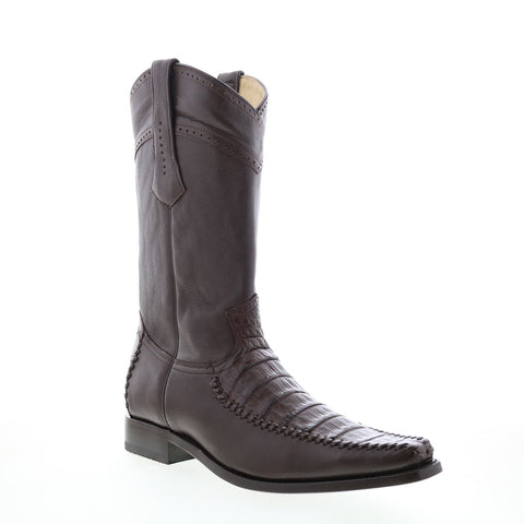 Los Altos Square Toe Caiman Cut Belly Mens Brown Wide Cowboy Western Boots
