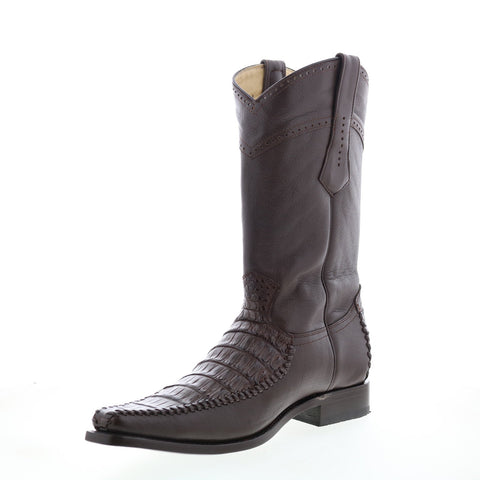 Los Altos Square Toe Caiman Cut Belly Mens Brown Wide Cowboy Western Boots