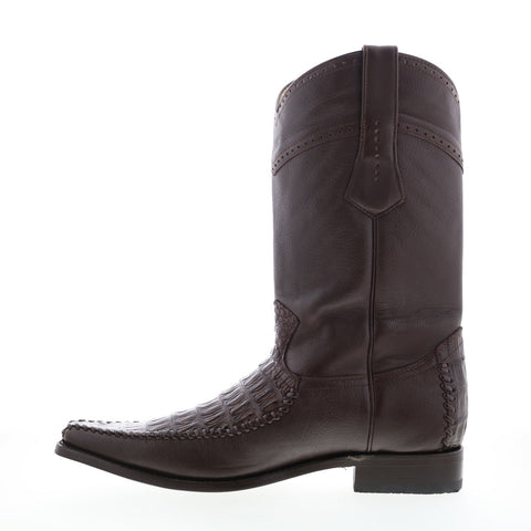 Los Altos Square Toe Caiman Cut Belly Mens Brown Wide Cowboy Western Boots