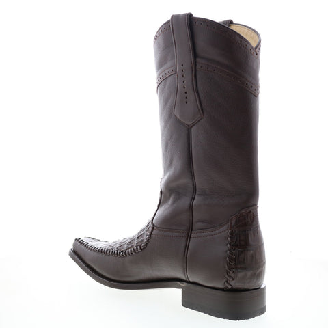 Los Altos Square Toe Caiman Cut Belly Mens Brown Wide Cowboy Western Boots