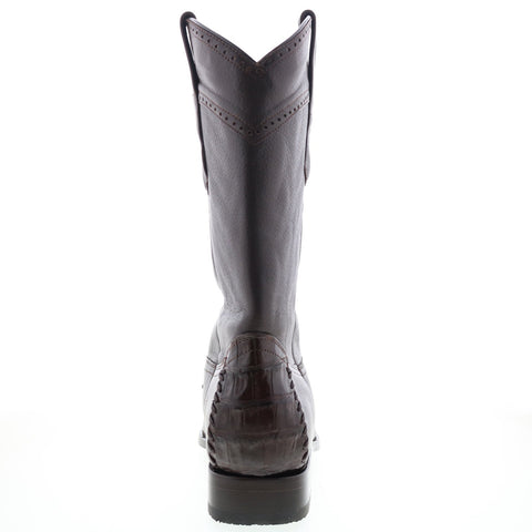 Los Altos Square Toe Caiman Cut Belly Mens Brown Wide Cowboy Western Boots