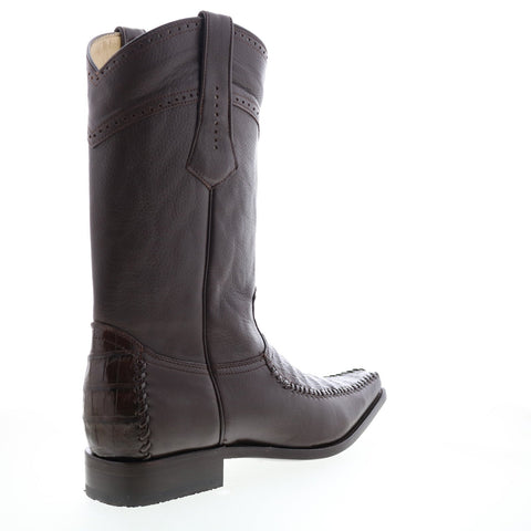 Los Altos Square Toe Caiman Cut Belly Mens Brown Wide Cowboy Western Boots
