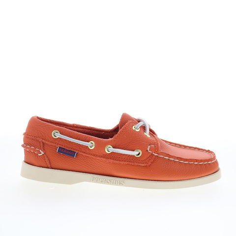 Sebago Portland Fisher Womens Orange Leather Loafers & Slip Ons Boat Shoes