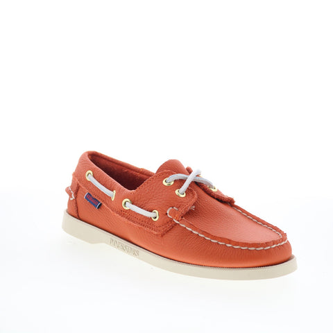 Sebago Portland Fisher Womens Orange Leather Loafers & Slip Ons Boat Shoes