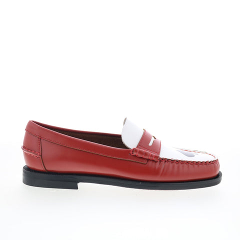 Sebago Classic Dan Gambling Womens Red Leather Loafers & Slip Ons Penny Shoes