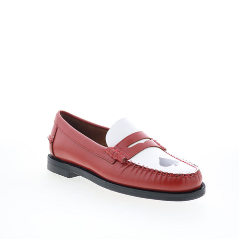 Sebago Classic Dan Gambling Womens Red Leather Loafers & Slip Ons Penny Shoes