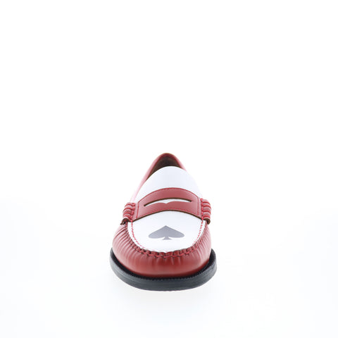 Sebago Classic Dan Gambling Womens Red Leather Loafers & Slip Ons Penny Shoes