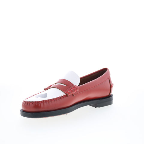 Sebago Classic Dan Gambling Womens Red Leather Loafers & Slip Ons Penny Shoes