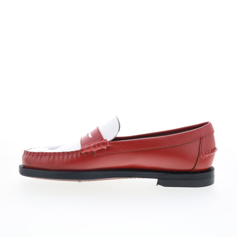 Sebago Classic Dan Gambling Womens Red Leather Loafers & Slip Ons Penny Shoes