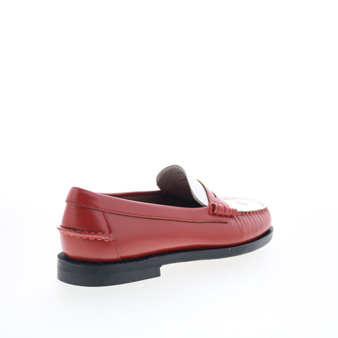Sebago Classic Dan Gambling Womens Red Leather Loafers & Slip Ons Penny Shoes