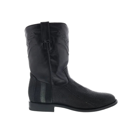 Los Altos Stingray Rowstone Roper Mens Black Wide Cowboy Western Boots