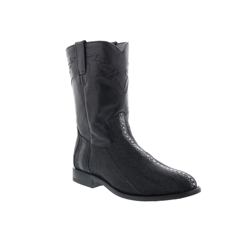 Los Altos Stingray Rowstone Roper Mens Black Wide Cowboy Western Boots