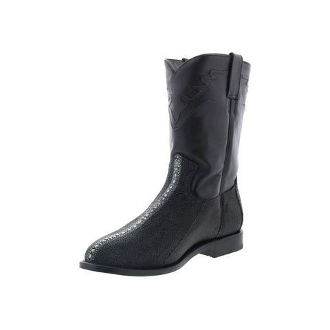 Los Altos Stingray Rowstone Roper Mens Black Wide Cowboy Western Boots