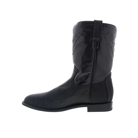 Los Altos Stingray Rowstone Roper Mens Black Wide Cowboy Western Boots