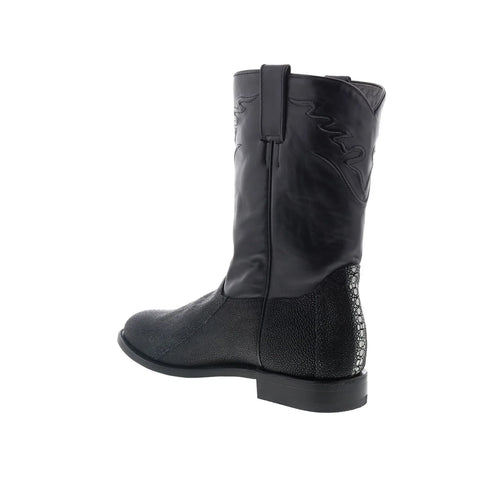 Los Altos Stingray Rowstone Roper Mens Black Wide Cowboy Western Boots