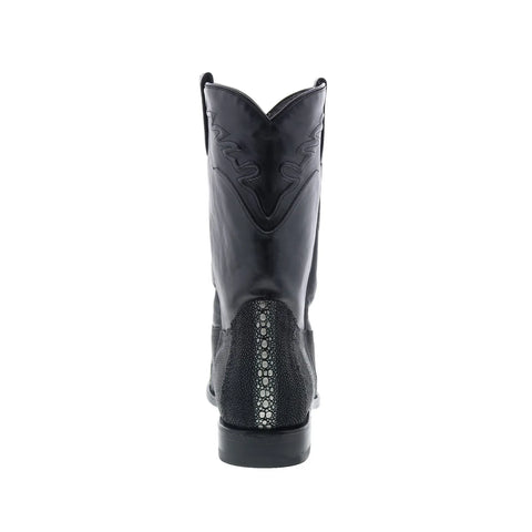 Los Altos Stingray Rowstone Roper Mens Black Wide Cowboy Western Boots