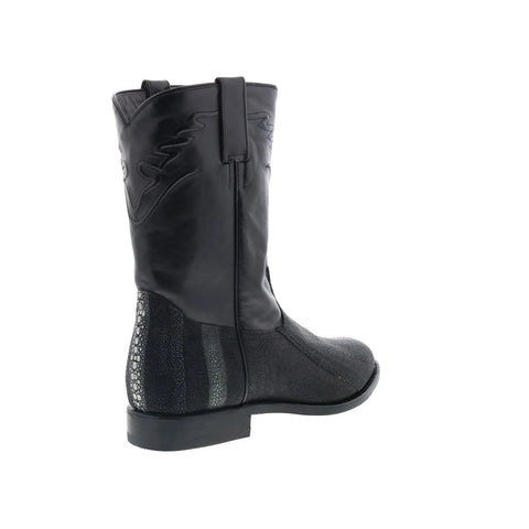 Los Altos Stingray Rowstone Roper Mens Black Wide Cowboy Western Boots