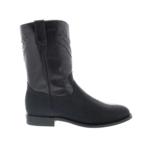Los Altos Stingray Single Stone Roper Mens Black Wide Cowboy Western Boots