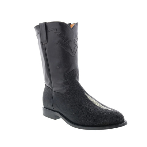 Los Altos Stingray Single Stone Roper Mens Black Wide Cowboy Western Boots