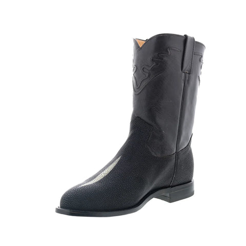 Los Altos Stingray Single Stone Roper Mens Black Wide Cowboy Western Boots