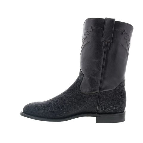 Los Altos Stingray Single Stone Roper Mens Black Wide Cowboy Western Boots